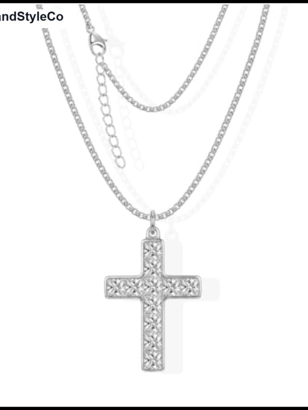 Cross Necklace with Prayer App, Zirconia Pendant, Stainless Steel Chain